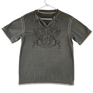 Y2K Vintage XG Boys Skull Collared Shirt Green Size XL (18-20)